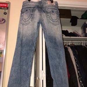 True Religion straight acid wash jeans w/ rips